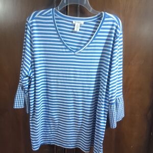 Westbound Blue and White Striped Long Sleeve Top